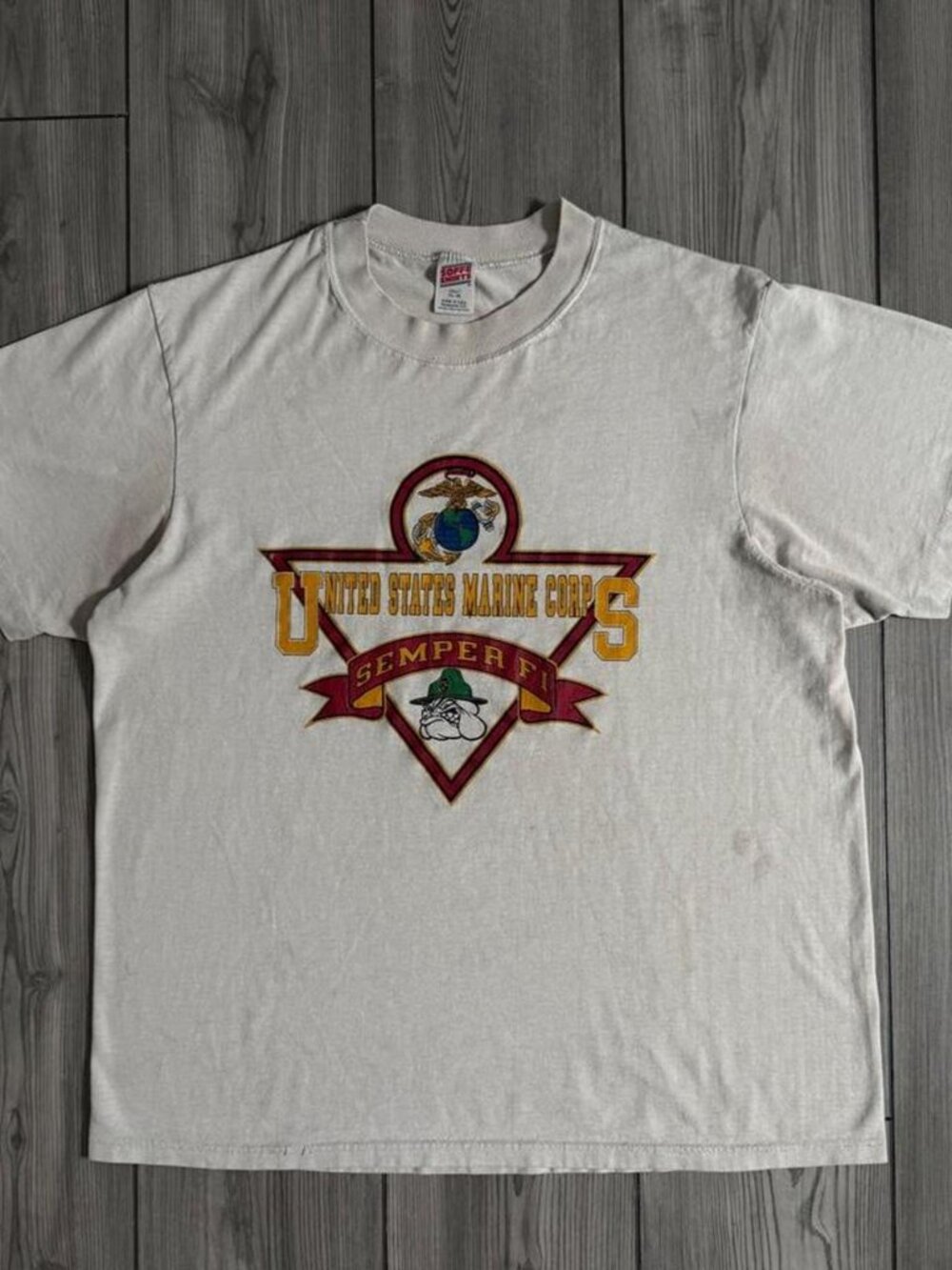 Vintage 90s Soffe Military U.S. Marine Corps USMC Bulldog Logo Graphic Tee